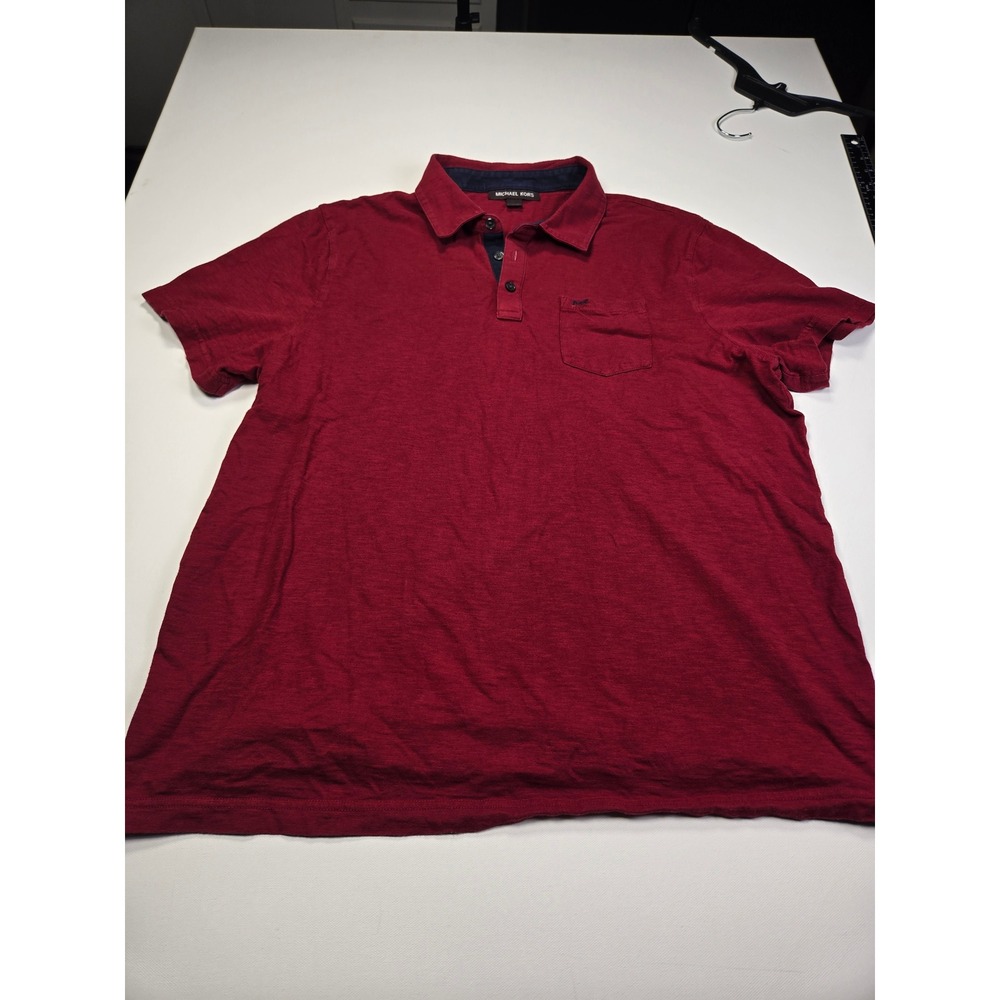 Michael Kors Polo Shirt Mens XL Red Excellent Short Sleeve Pocket Slub Knit